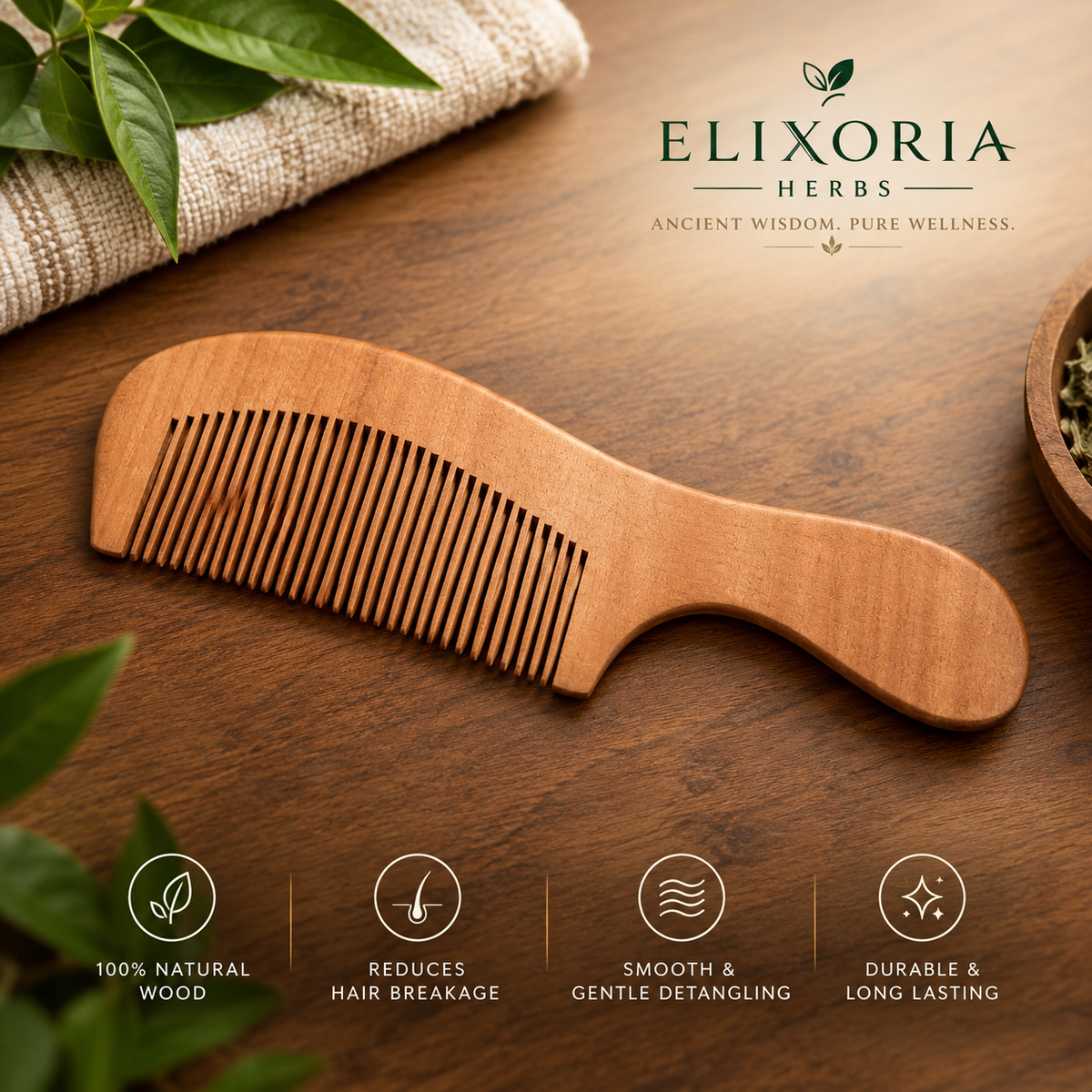 Wooden Hair Comb | ELIXORIA HERBS