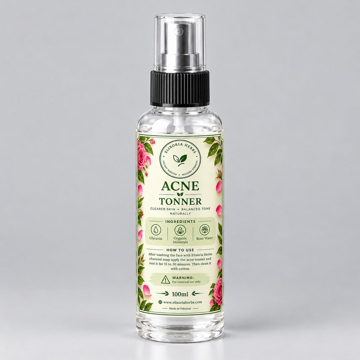 Elixoria Herbs Acne Tonner 100ml facial toner with rose water and glycerin