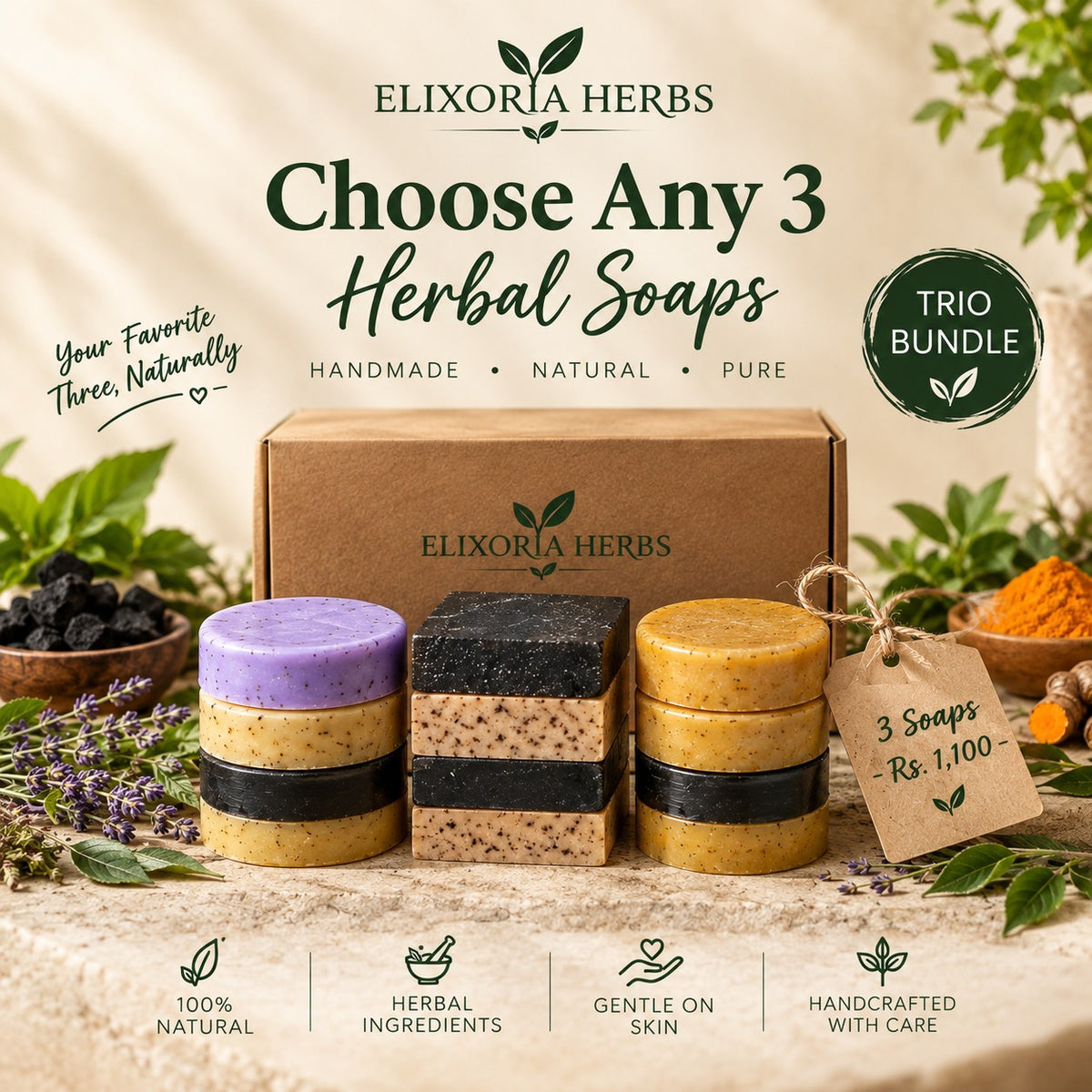 Custom three-soap bundle by Elixoria Herbs