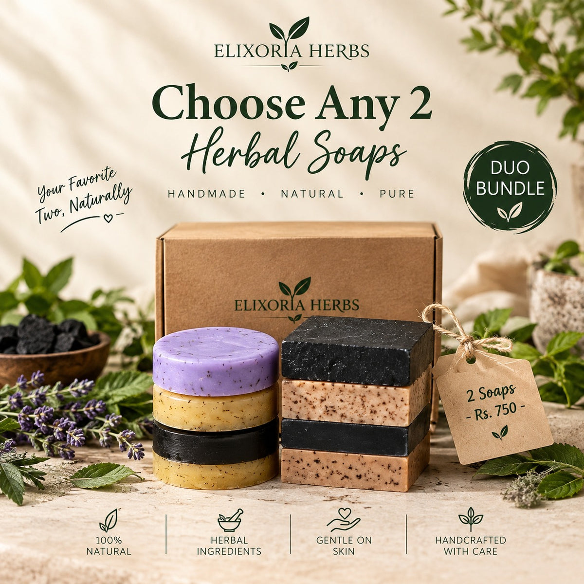 Custom two-soap bundle by Elixoria Herbs